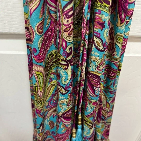 Boho Maxi Dress Long Floral Gown Deep V Front & Back with Tassel made in India - Picture 14 of 17